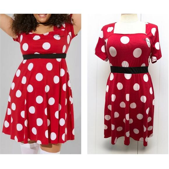Torrid Plus Size 1 Disney Minnie Mouse Polka Dot Cosplay Costume Halloween Dress - Picture 1 of 6